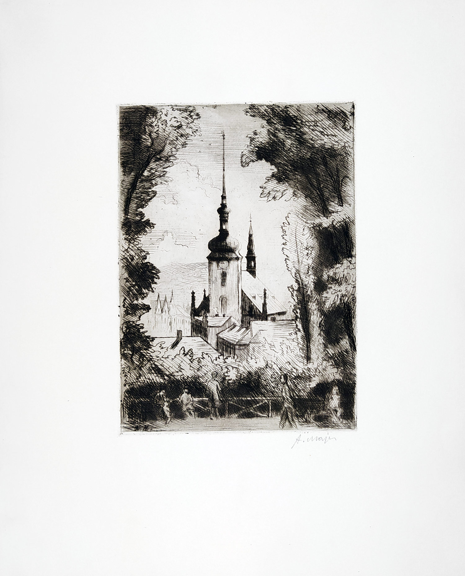 Majer Antonín – Brno, Jakubský kostel ze Špilberku, původní lept, 1928