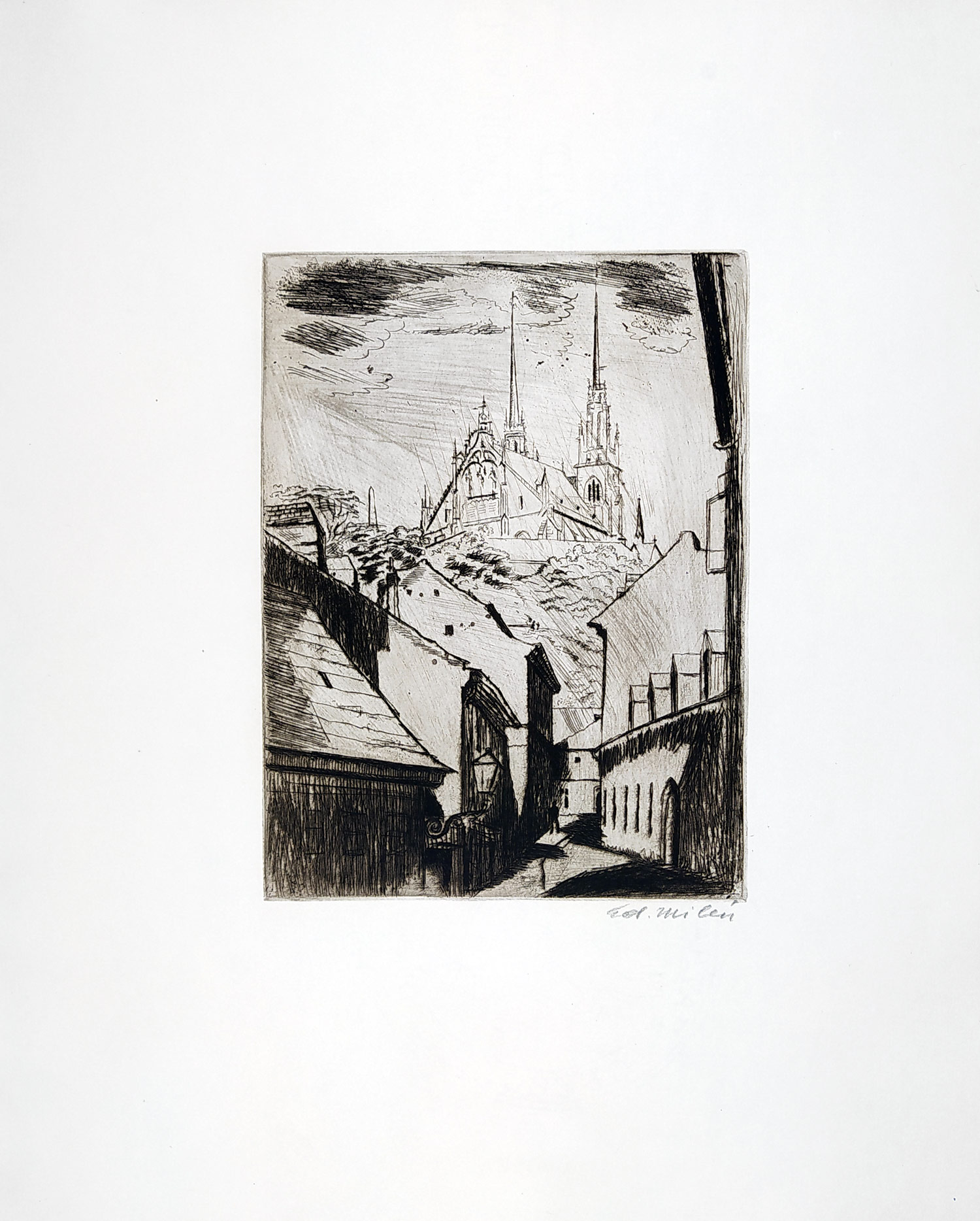 Milén Eduard – Brno, V Jirchářích, původní lept, 1928