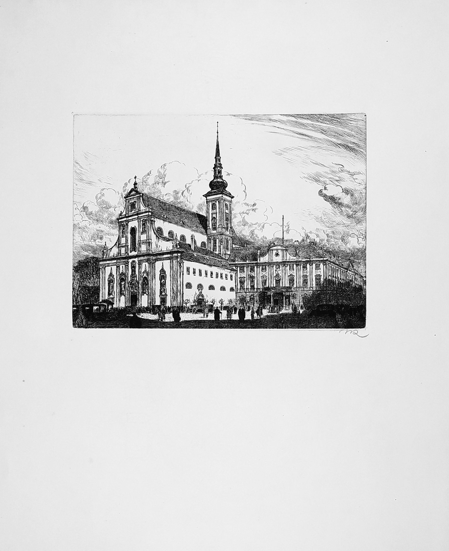 Vik Karel – Brno, Kostel sv. Tomáše s bývalým místodržitelstvím, původní lept, 1928