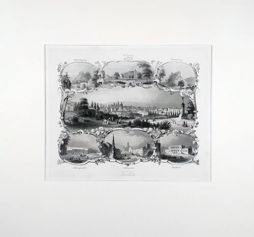 Teplice – Upomínkový list, Albert Henry Payne, původní oceloryt, 1860