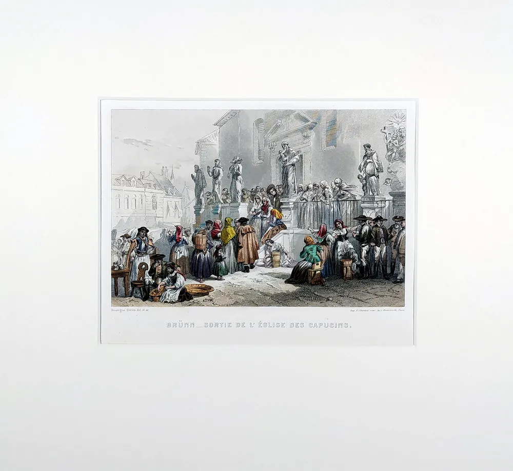 Brno – Kapucínské náměstí, Rouargue, částečně kolorovaný původní oceloryt, 1859