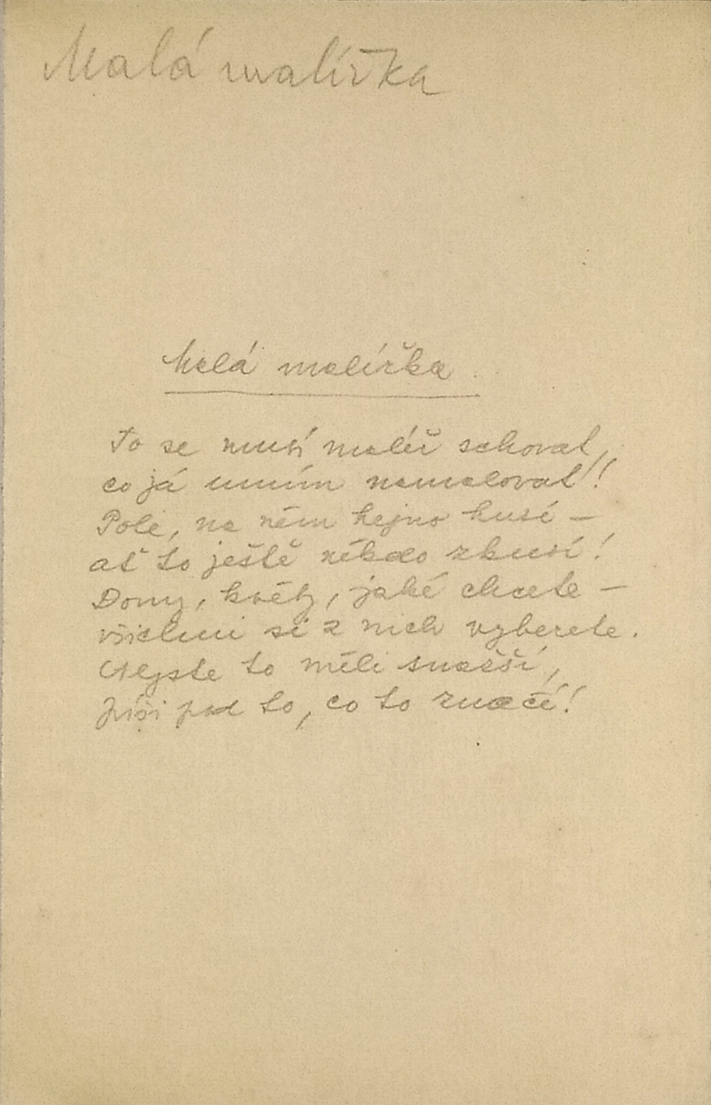 Bittnerová Bažantová Vanda – Malá malířka, kolorovaná kresba tuší, ca 1940