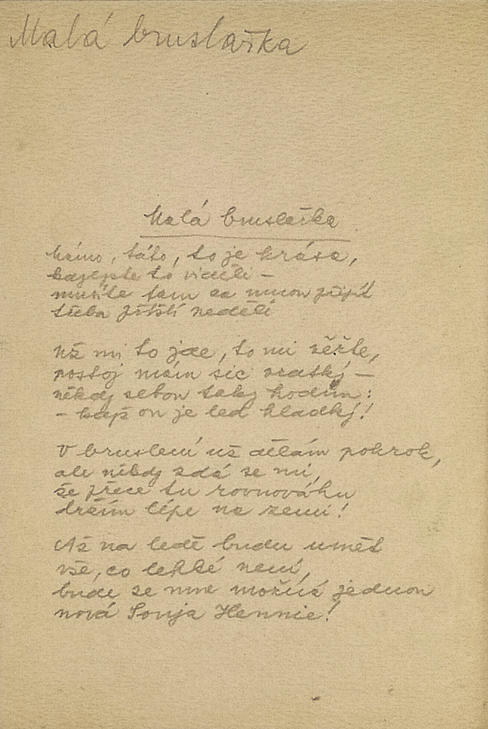 Bittnerová Bažantová Vanda – Malá krasobluslařka, kolor. kresba tuší, ca 1940