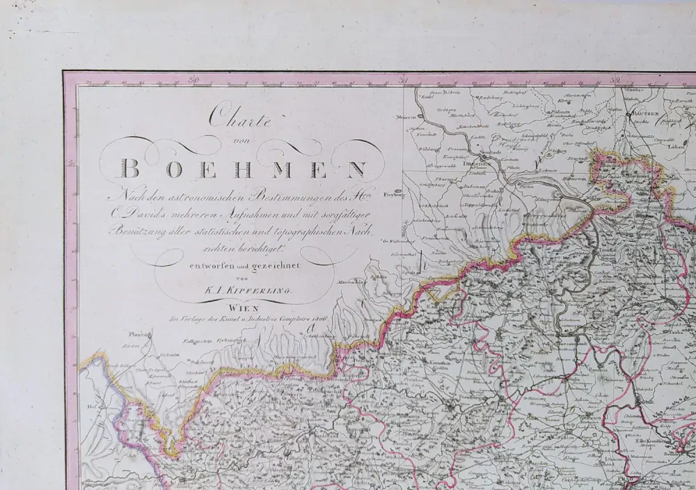 Čechy – K. I. Kipferling, částečně kolorovaný původní mědiryt, 1806