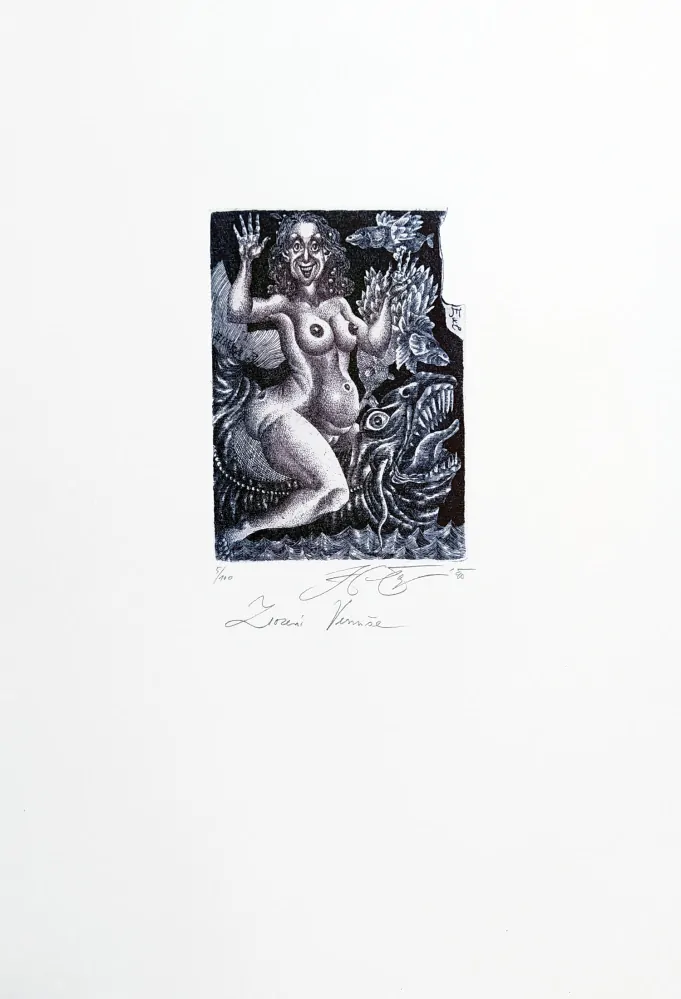 Čápová Hana – Zrození Venuše, Ex libris, barevný lept, číslováno 5/100, 1990
