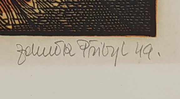 Přibyl Zdeněk – Flamenco, původní barevný dřevoryt, 1949