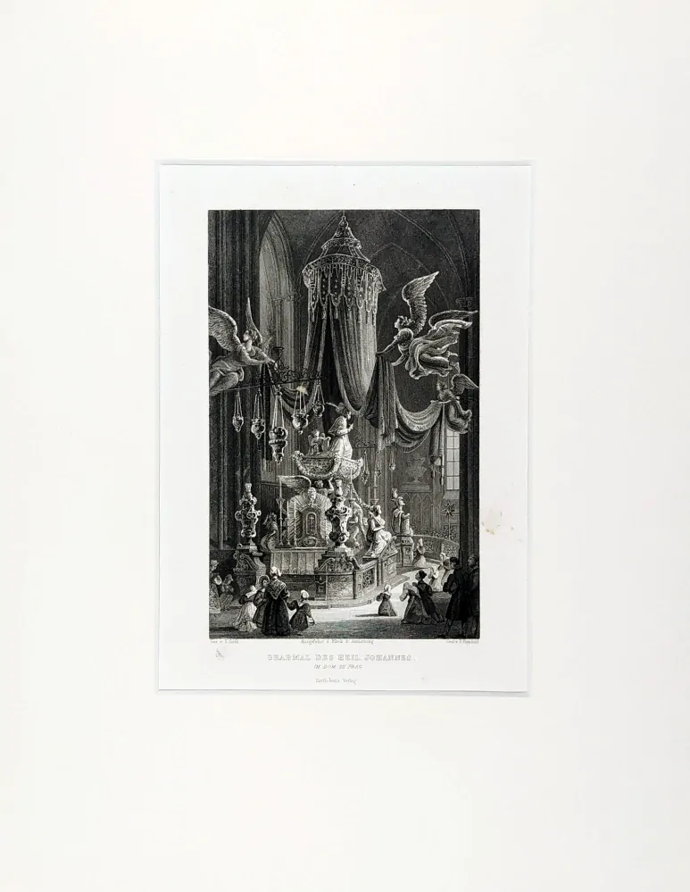 Praha – Chrám sv. Víta, hrob sv. Jana Nepomuckého, E. Gurk, původní oceloryt, ca 1835