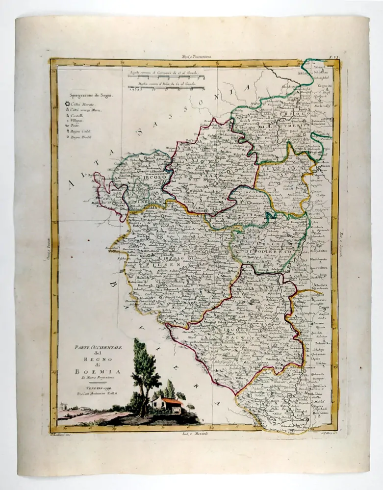  Čechy – Antonio Zatta, dva staře kolorované původní mědiryty, 1794