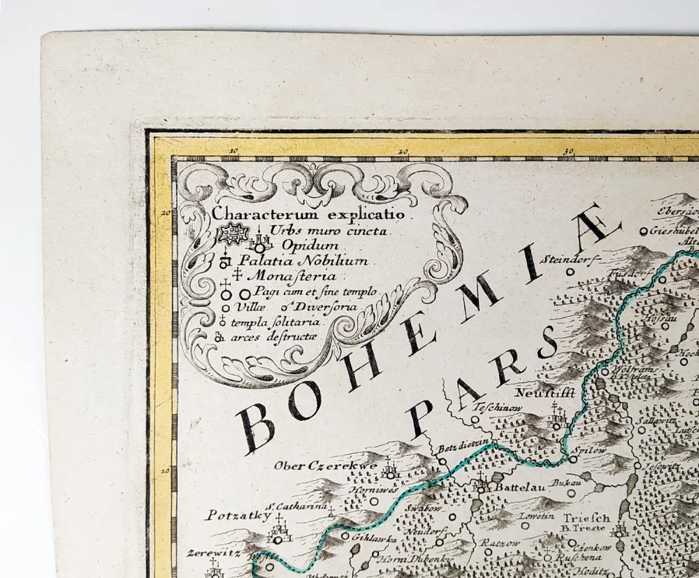 Znojemský a Jihlavský kraj – Johann Baptist Homann, staře kolorovaný původní mědiryt, 1720