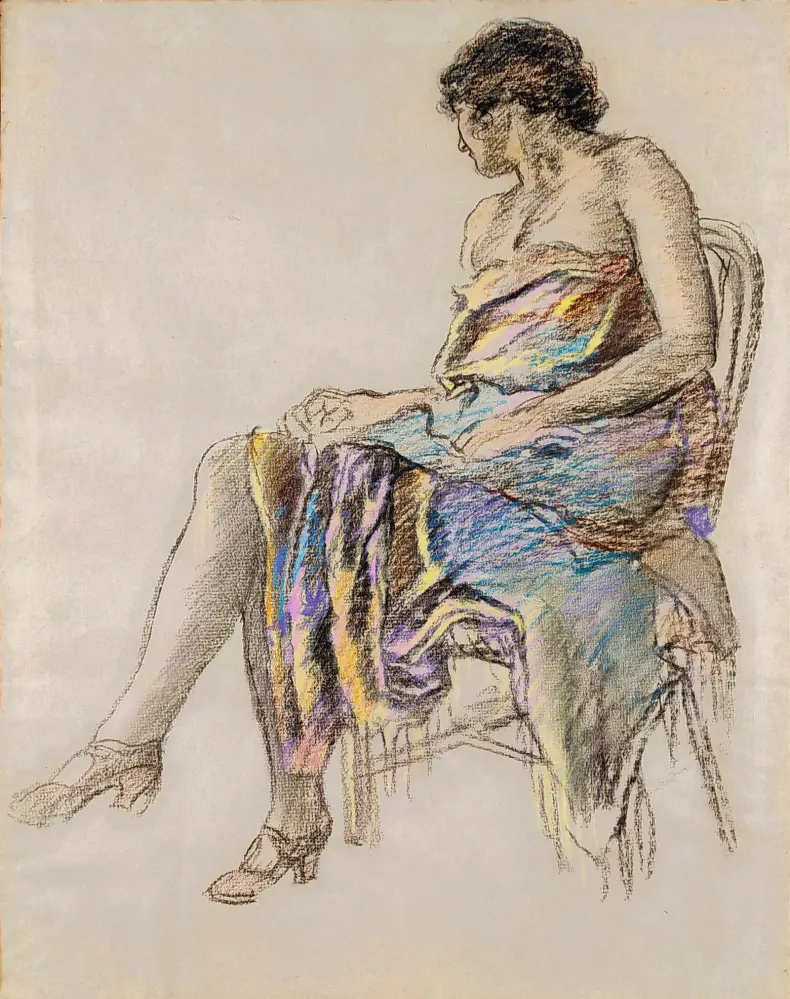 Špillar Karel – Sedící žena, studie k obrazu, kresba suchým pastelem, ca 1920