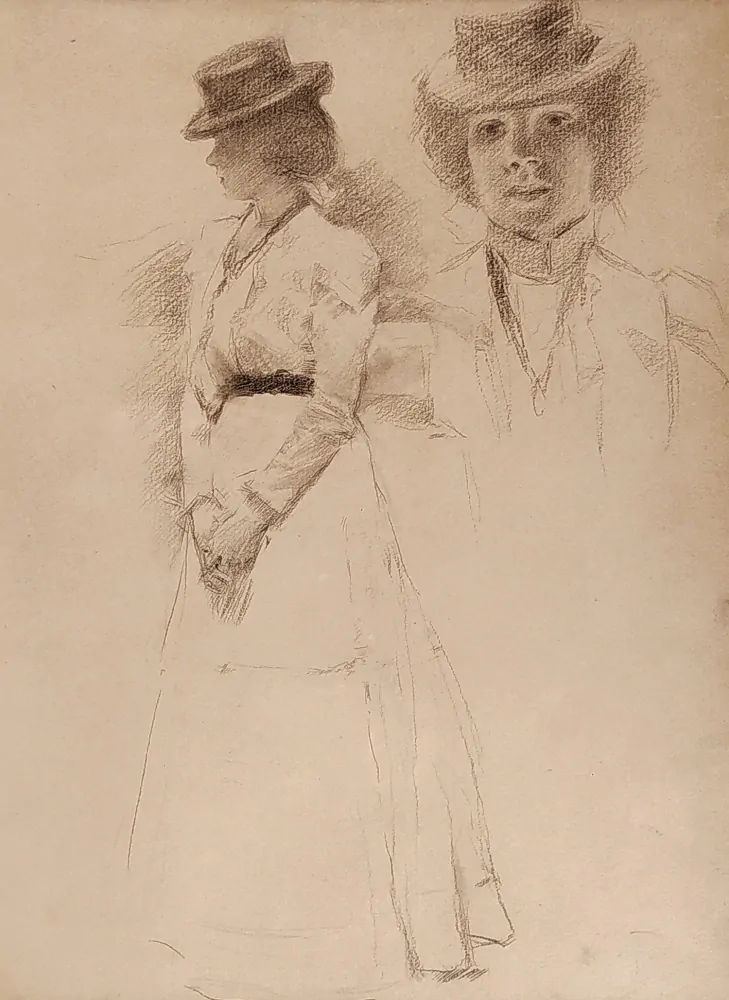 Špillar Karel – Stojící žena, studie k obrazu, kresba tužkou, ca 1900