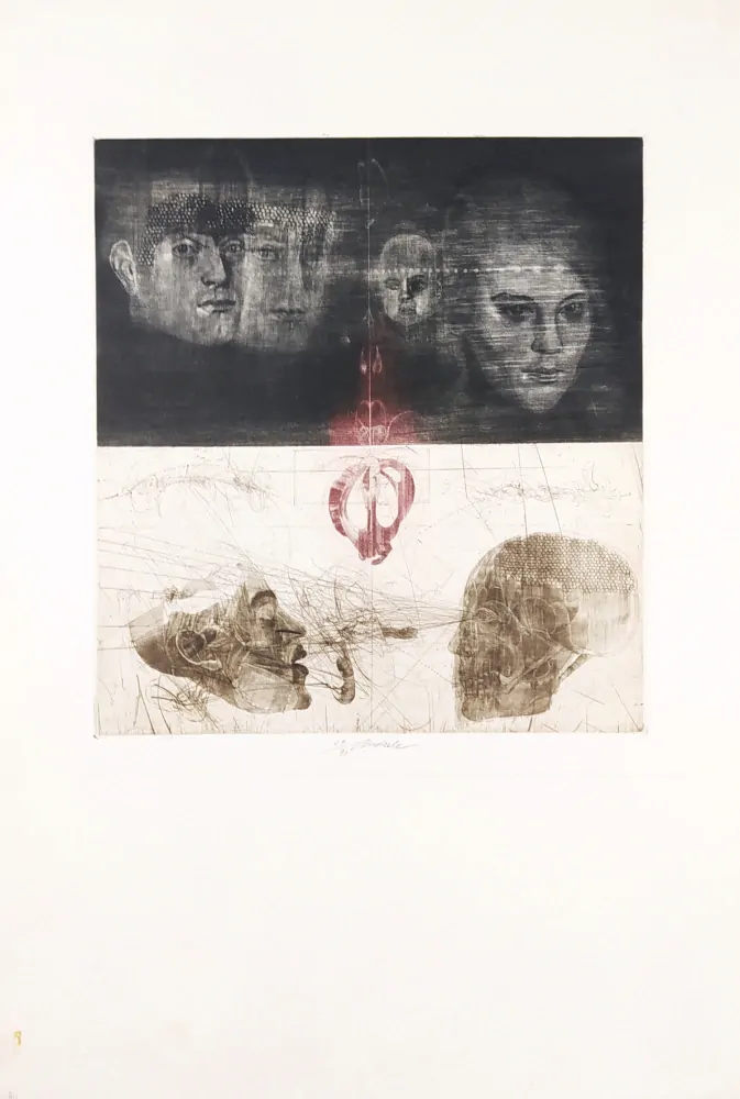 Anderle Jiří – Jan Tříska a Karla Chadimová, barevná suchá jehla, čílováno 29/91, nedatováno