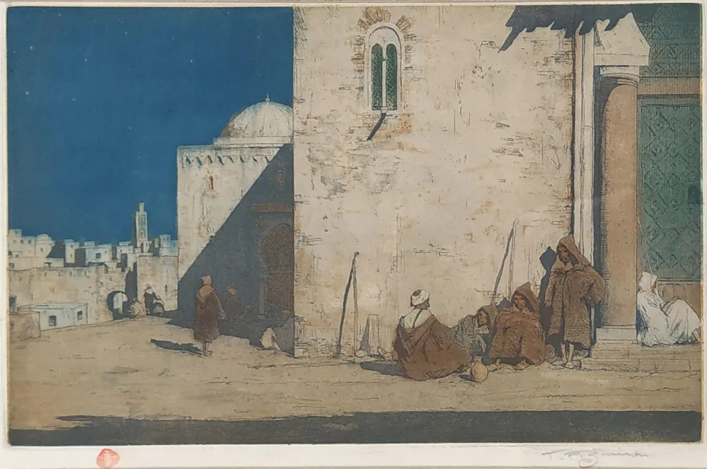 Šimon Tavík František – Tangerské nokturno, původní barevný lept, 1914