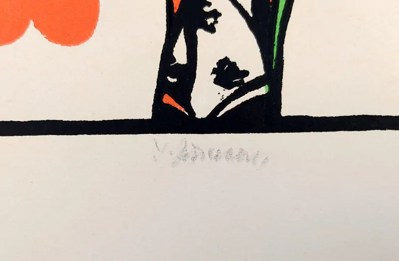 Jiřincová Ludmila – Srdcová dáma, původní barevný linoryt, 1964