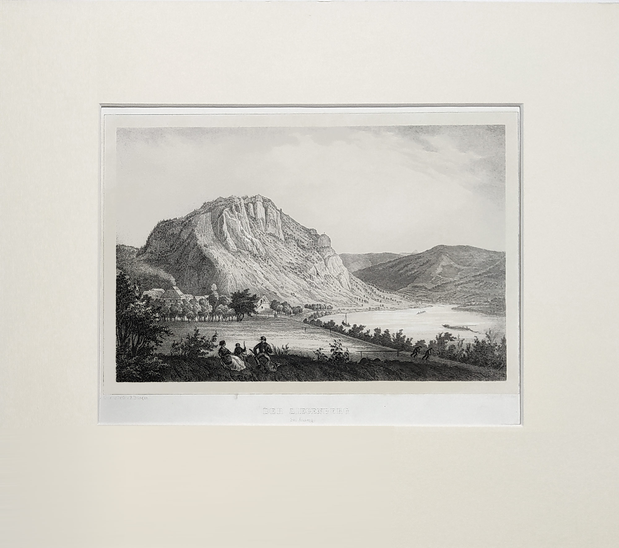 Kozí vrch u obce Povrly – Bürger Robert, původní tónovaná litografie, prodej, 1845