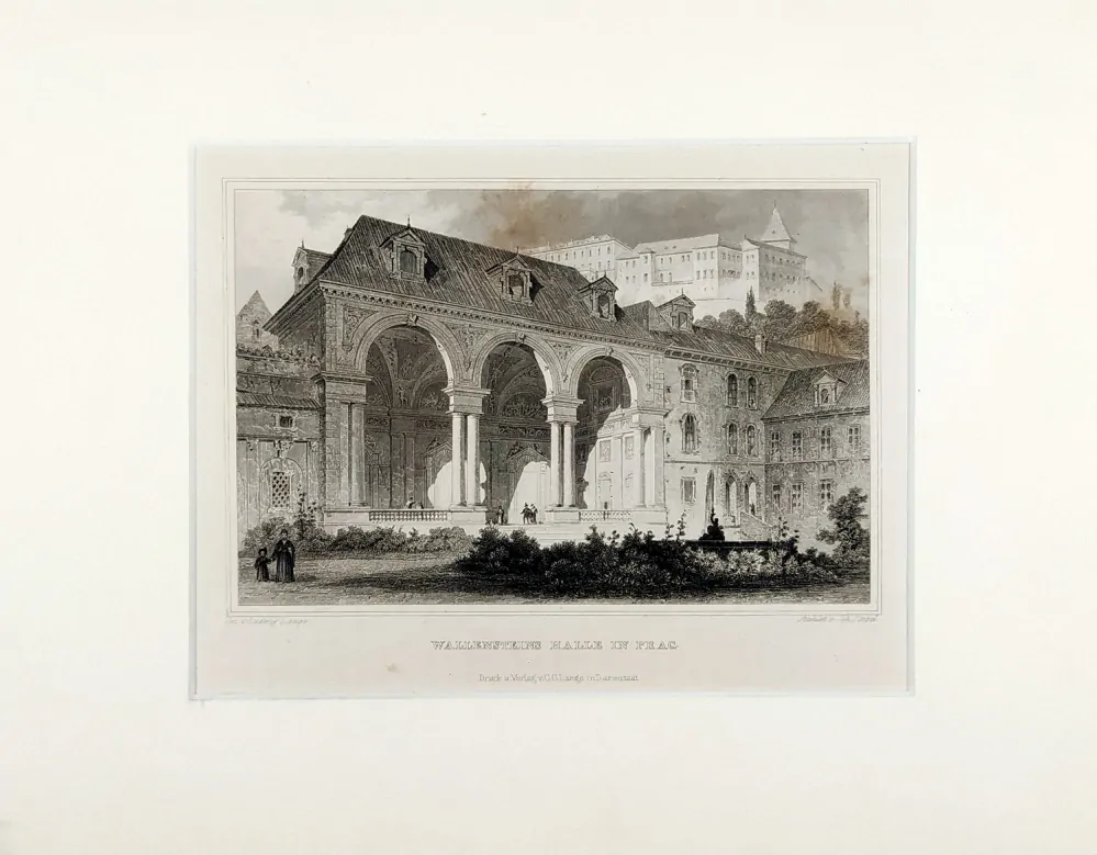 Praha – Valdštejnský palác, Poppel Johann, původní oceloryt, ca 1830