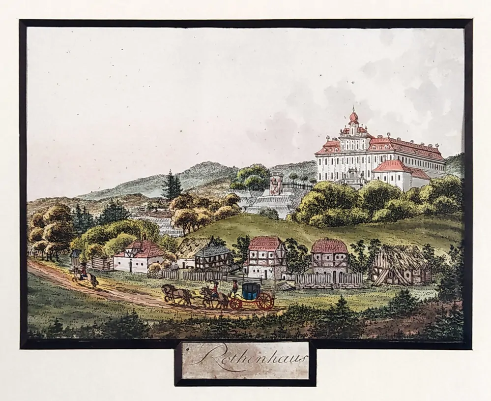 Červený Hrádek – A. Pucherna, A. G. Meissner, kolorovaný obrysový lept, 1798