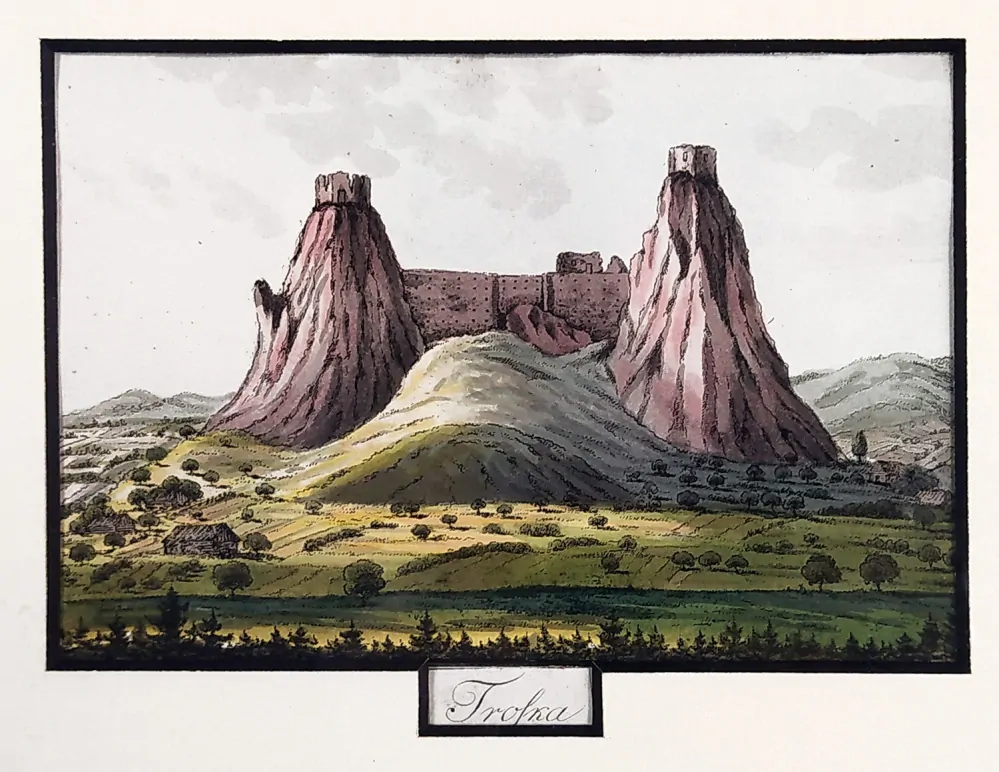 Trosky – A. Pucherna, A. G. Meissner, kolorovaný obrysový lept, 1798