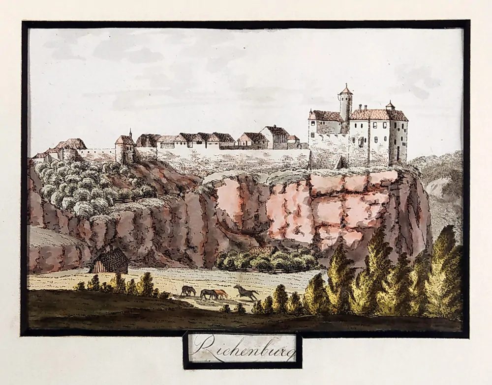 Rychmburk – A. Pucherna, A. G. Meissner, kolorovaný obrysový lept, 1798
