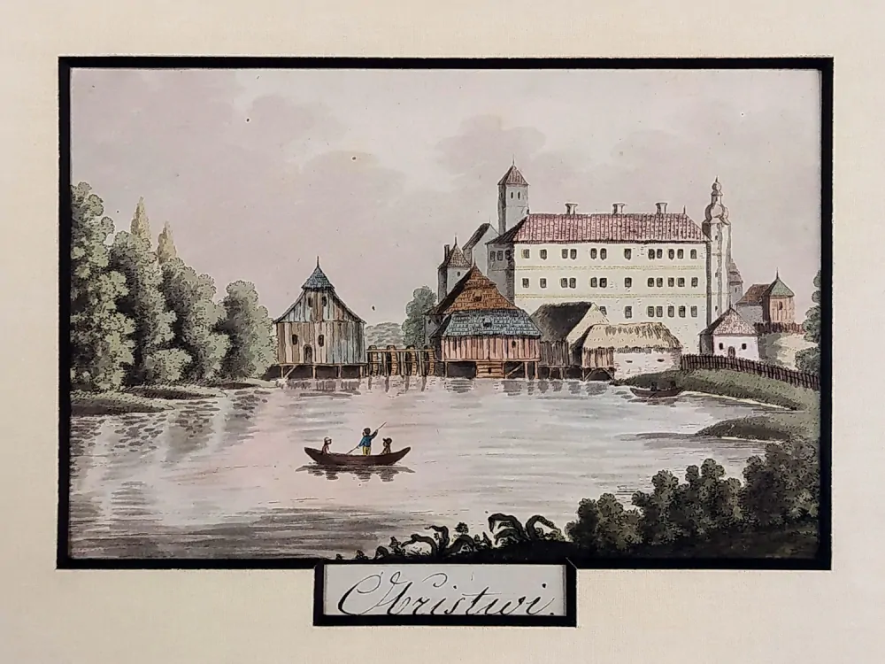 Obříství – Václav A. Berger, A. V. Pařízek, kolorovaný obrysový lept, 1801