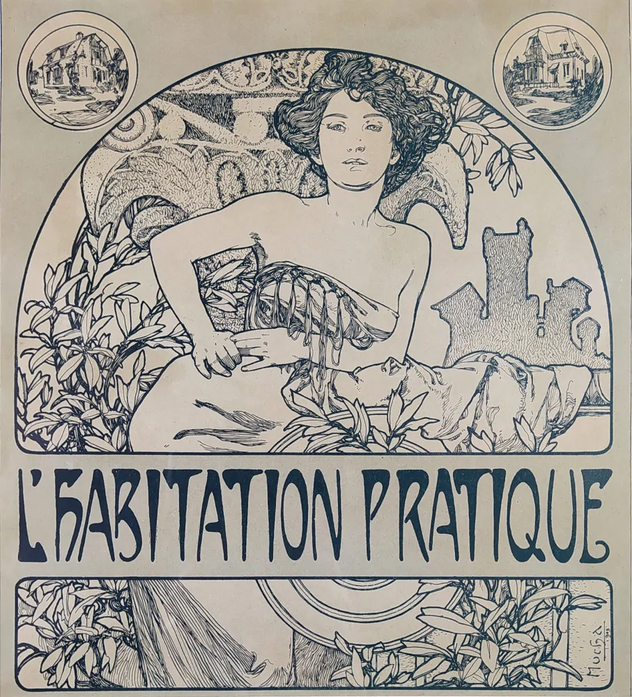 Mucha Alfons – L'habitation Pratique, barevná litografie, signatura v desce, 1903