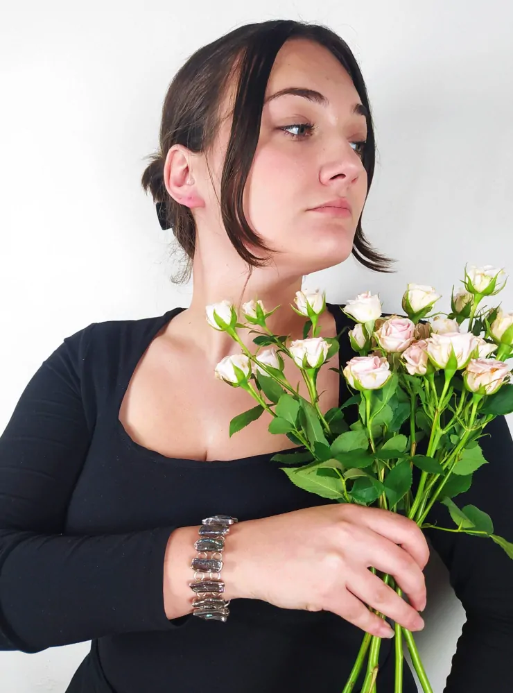 Stříbrný článkový náramek s perletí