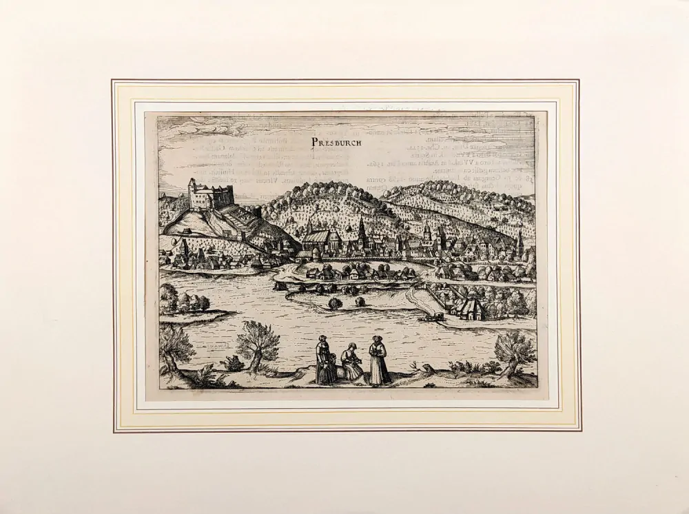 Bratislava – pohled na město, Petrus Bertius, původní mědiryt, 1616