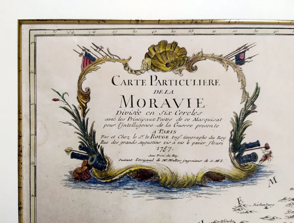 Morava – Johann Christoph Müller, L. G. Le Rouge, staře kolorovaný původní mědiryt, 1742