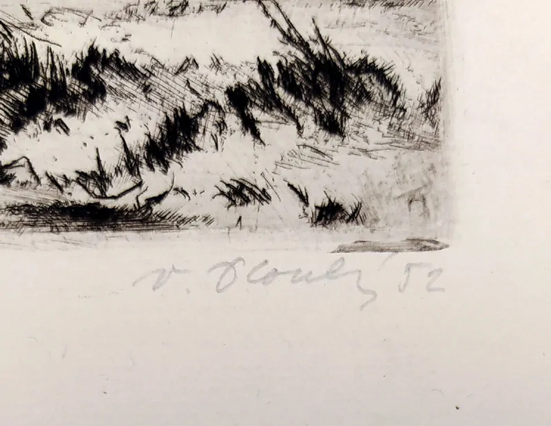 Dlouhý Václav – Bruslení, původní lept, autorský tisk, 1952