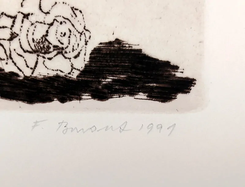 Burant František – Harlekýn a Kolombína, suchá jehla s barevným podtiskem, 1991