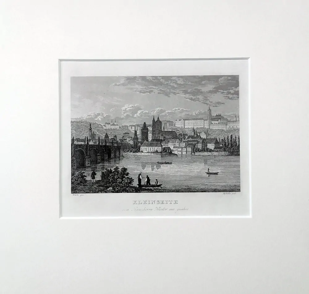 Praha – Pohled na Malou Stranu a Hradčany, C. Würbs, původní oceloryt, 1836