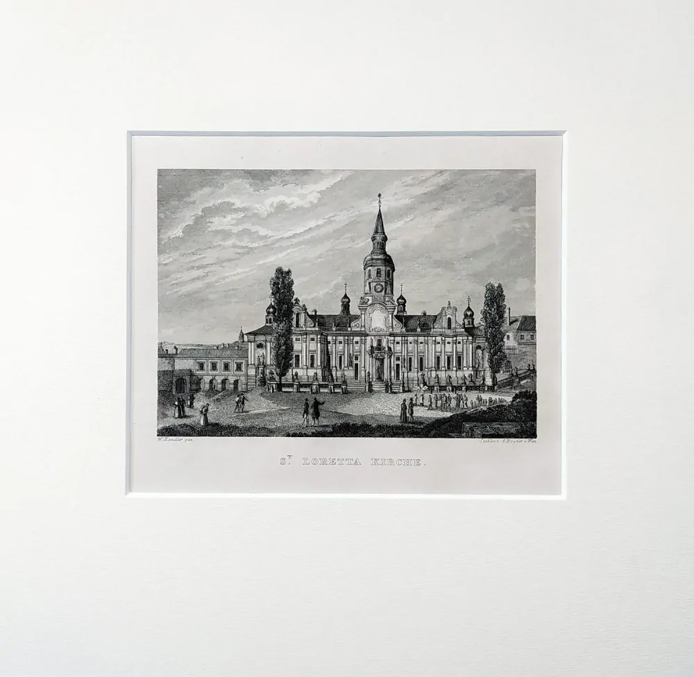 Praha – Loreta na Hradčanech, W. Kandler, původní oceloryt, 1836