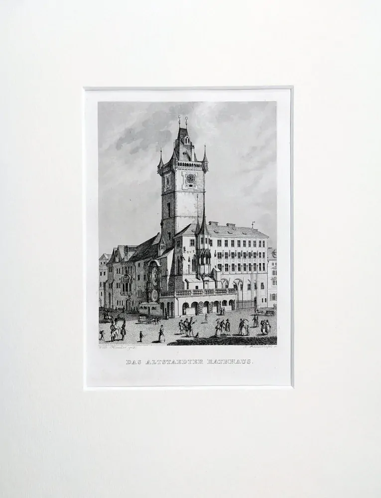 Praha – Staroměstská radnice, W. Kandler, původní oceloryt, 1836