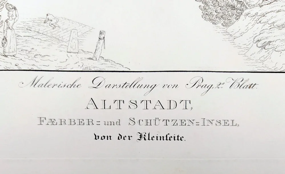 Praha – Staré Město Pražské, Barvířský a Střelecký ostrov, Vincenc Morstadt,  pův. lept, ca 1828