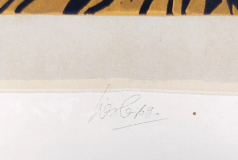 Liesler Josef – Autoportrét umělce, rozměrná grafika, raritní barevný linoryt, 1969