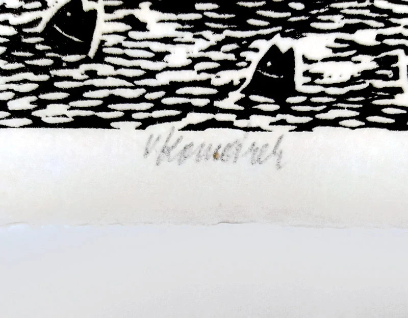 Komárek Vladimír – Svatý František, původní linoryt na japanu, 1972