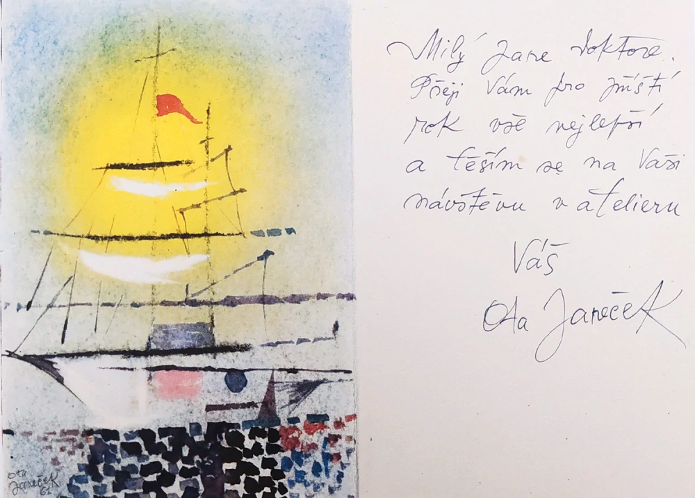 Janeček Ota – Osobní přání MUDr. Vlastimilu Janíčkovi, ofset, 1961