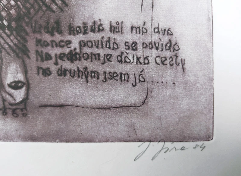 Jíra Josef – Karta, suchá jehla s barevným podtiskem, 1984