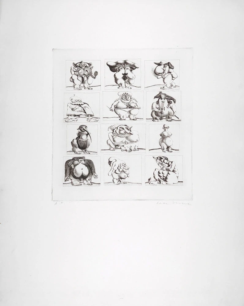 Herel Petr – Borges serie, zrnkový lept, autorský tisk, ca 1968