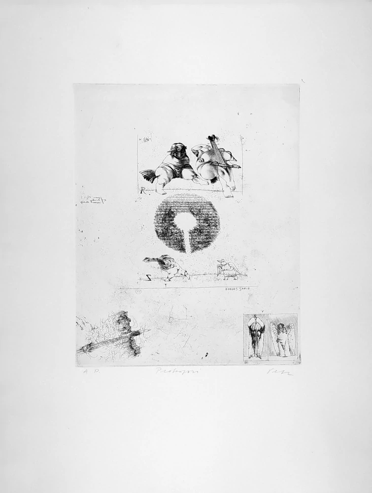 Herel Petr – Borges serie, zrnkový lept, autorský tisk, ca 1968