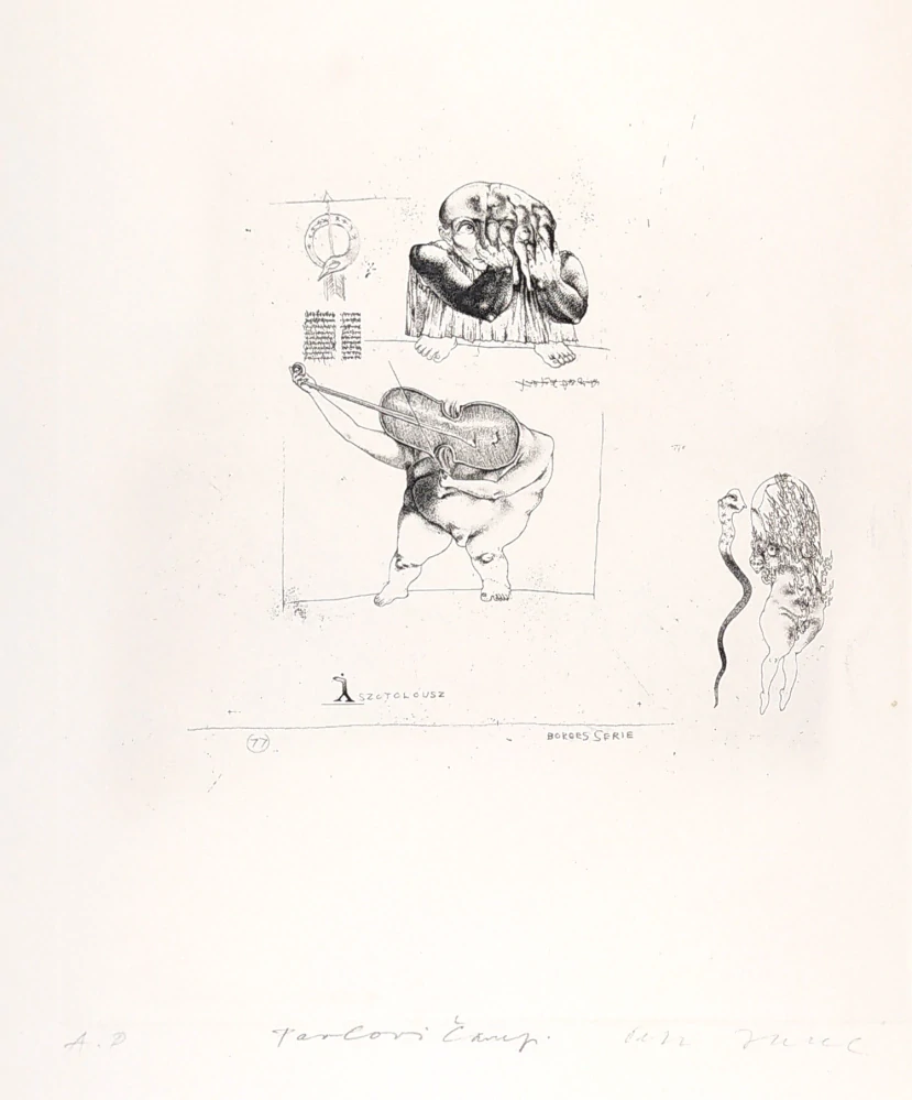 Herel Petr – Borges serie 11, zrnkový lept, autorský tisk, ca 1968