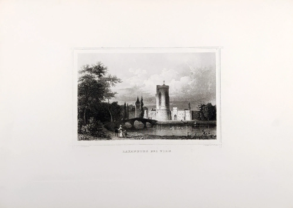 Laxenburg – E. Willmann, původní oceloryt, ca 1840