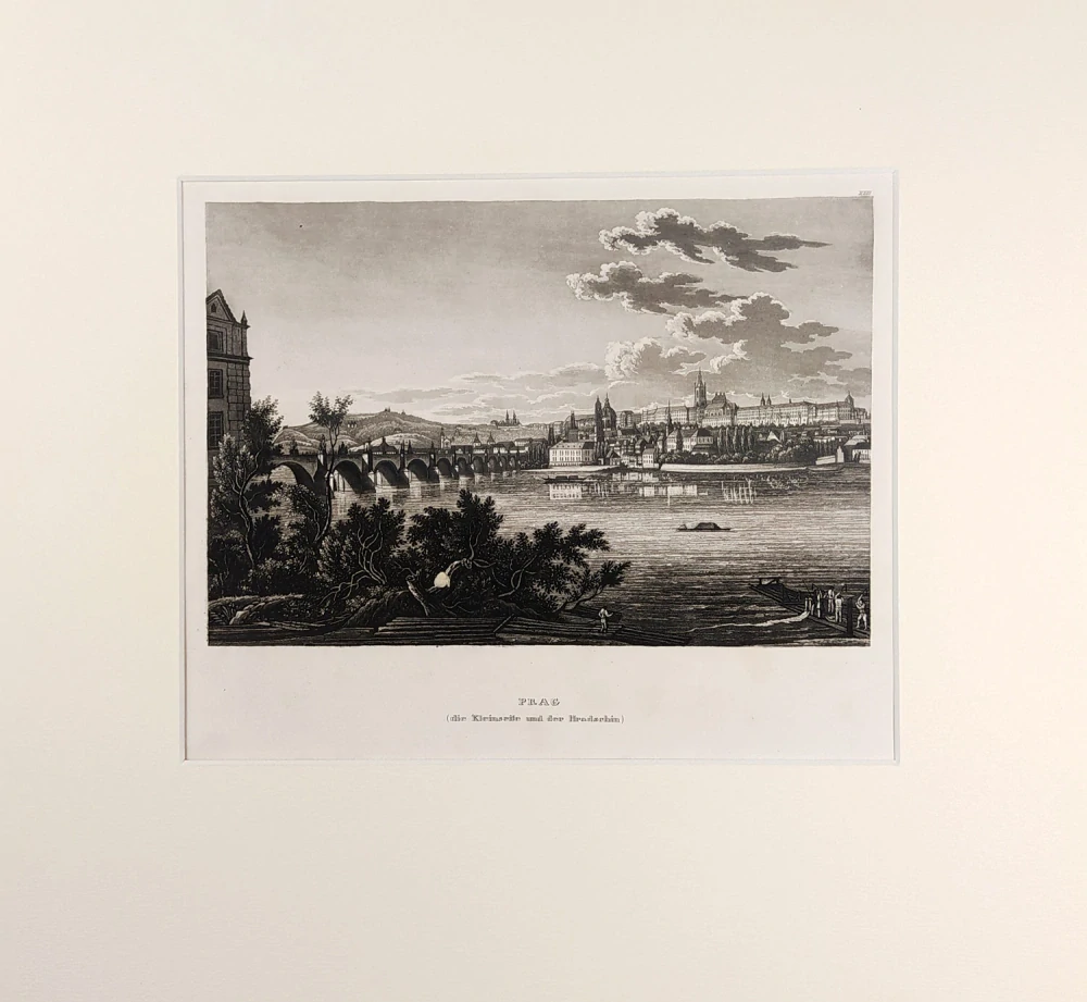Praha – Malá Strana a Hradčany, původní oceloryt, ca 1840