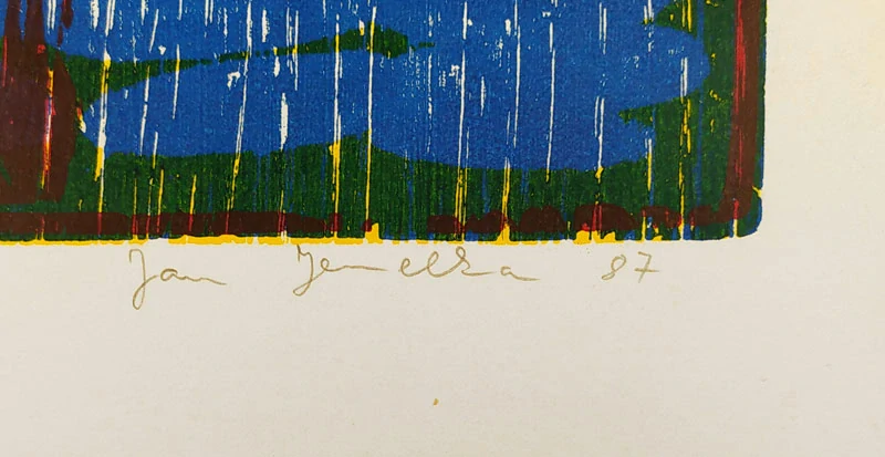 Jemelka Jan – Pieta, barevný dřevoryt, 1987