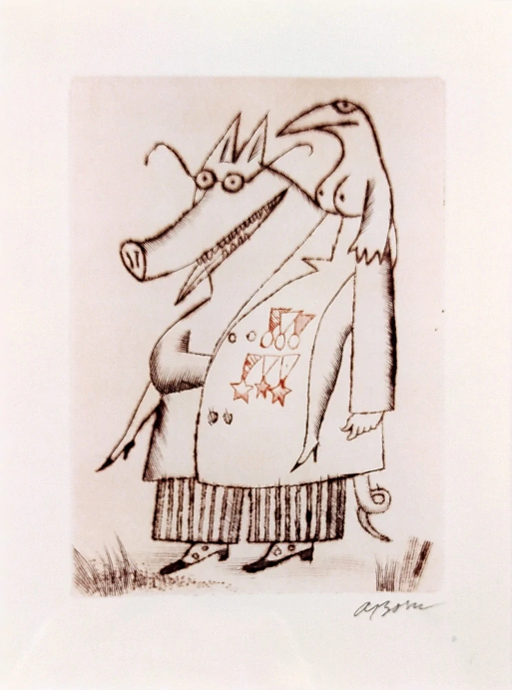 Born Adolf – Veselá zvířata, dvoubarevný lept s podtiskem, 1990