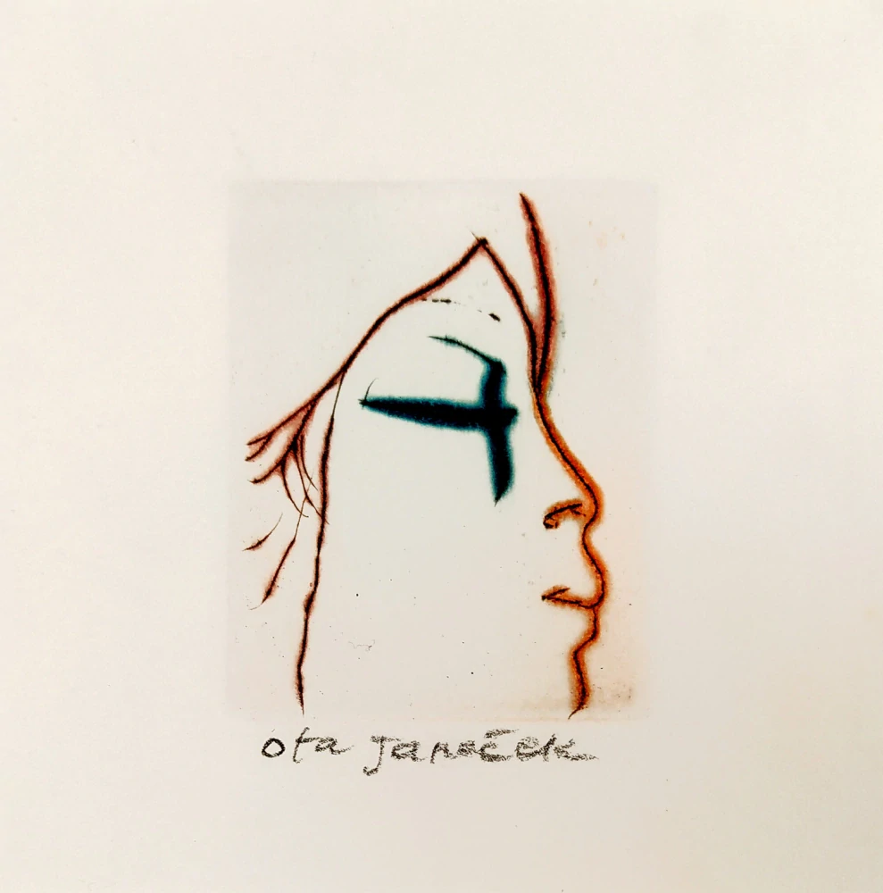 Janeček Ota – Dívčí tvář, barevný lept, nedatováno