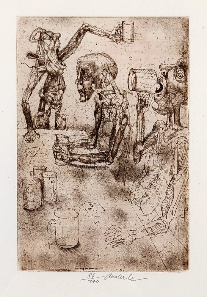 Anderle Jiří – Kouzelná flétna, suchá jehla s barevným podtiskem, č. 86/200, 1990