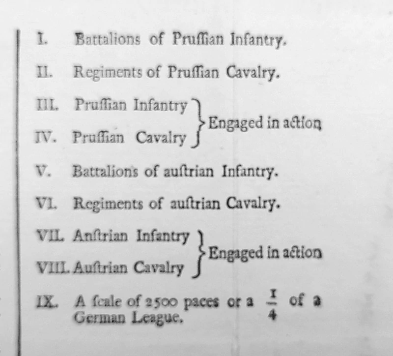 Lovosice – Plán bitvy u Lovosic 1. října 1756, L. W. F. von Obeschetwitz, původní mědiryt, 1758