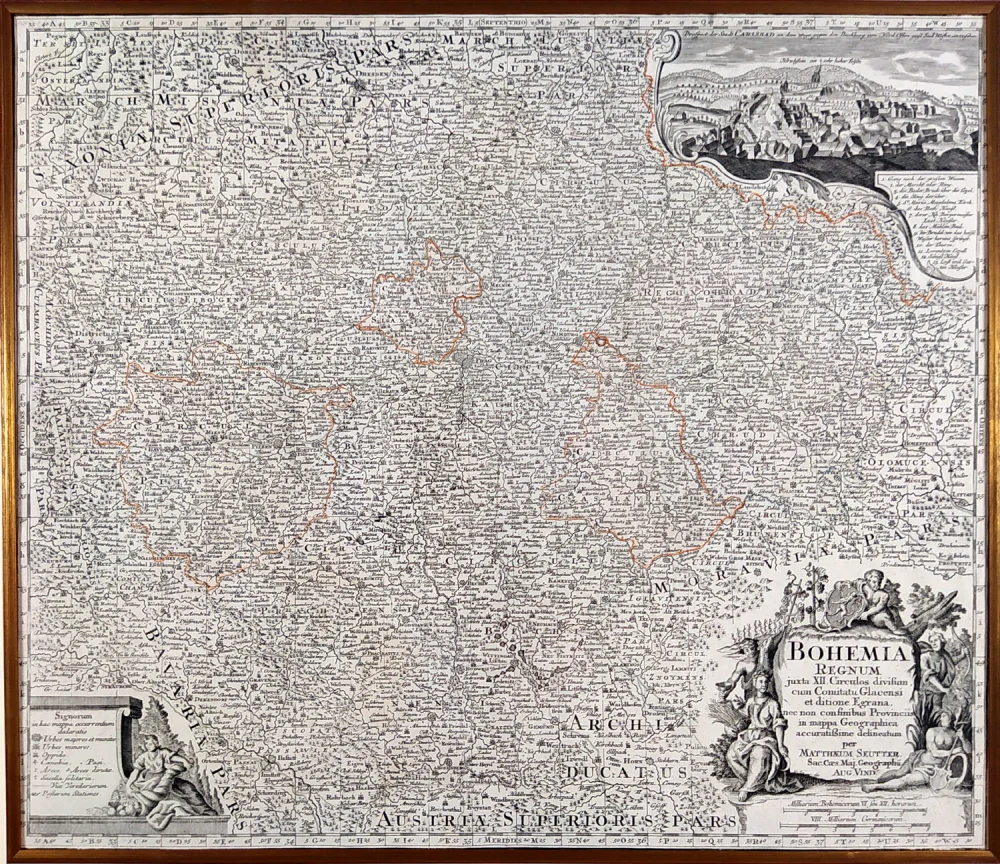  Čechy – Matthäus Seutter, staře kolorovaný původní mědiryt, ca 1730