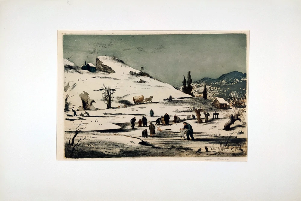 Šimon Pavel – Zima, autorský tisk, původní barevný lept, nedatováno